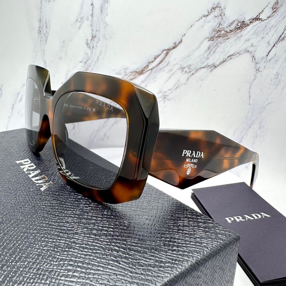 New PRADA Sunglasses Brown Juniper Tortoise Gray Lens Square - Picture 9 of 16